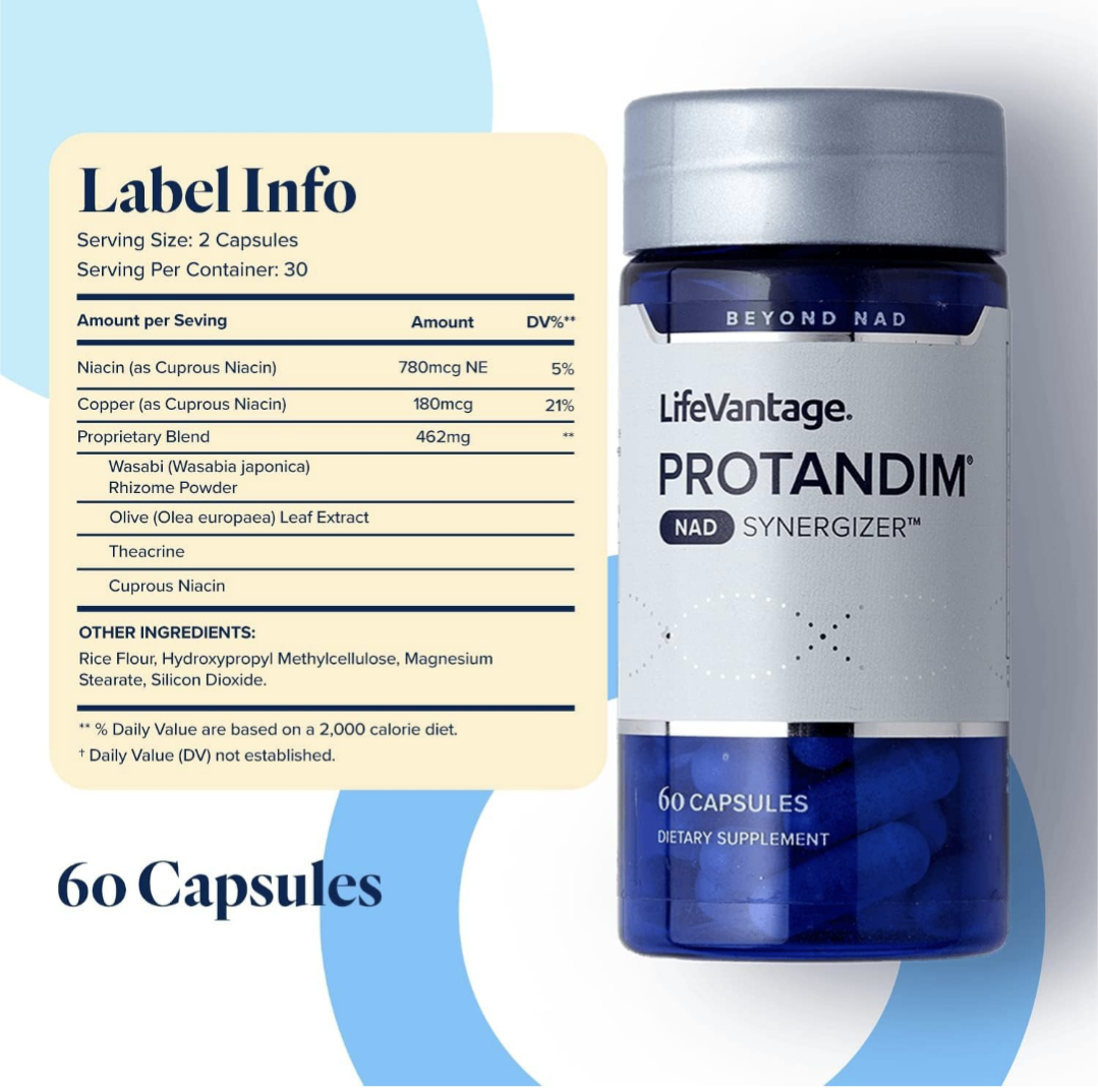 LifeVantage Protandim NAD Synergizer, 60 Capsules, NAD Supplement Supports a Healthy Vascular System, Energy Supplements, and Focus Vitamins, NAD Supplements for Cellular Waste and Overall Health( Bottle of 2)
