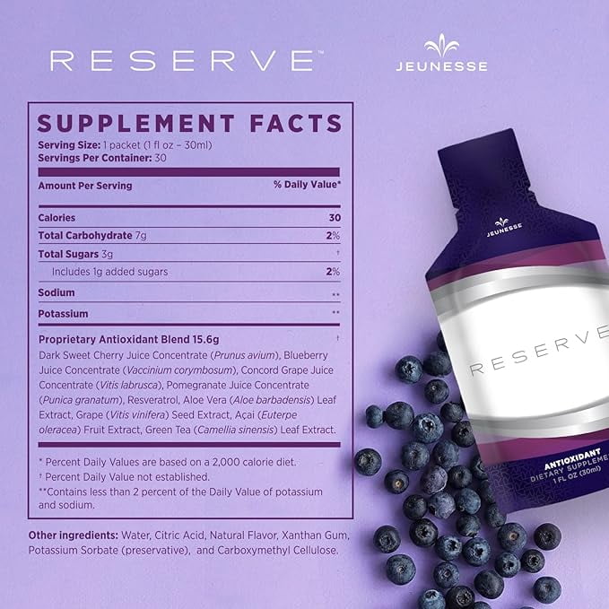 Jeunesse Global Reserve Antioxidant Fruit Blend Nutritional Supplement 1FL OZ 30 Gel Packets