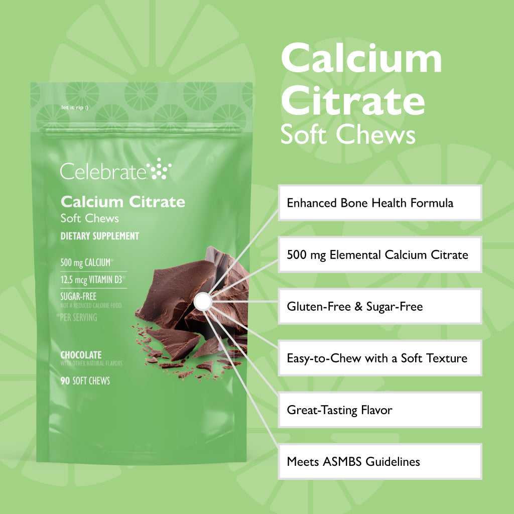 Features and benefits of Celebrate Calcium Citrate Soft Chews, chocolate