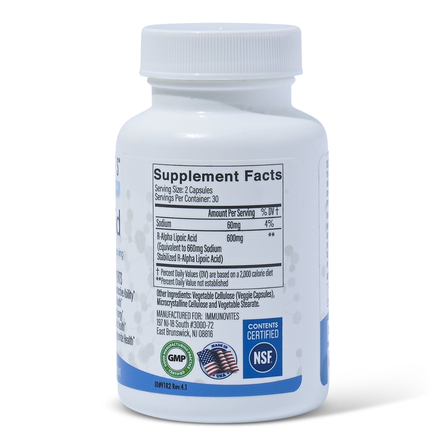 Stabilized R-Alpha Lipoic Capsules ((TRUE)) 600mg per Serving - (60ct Bottles) High Potency (Low Sodium)