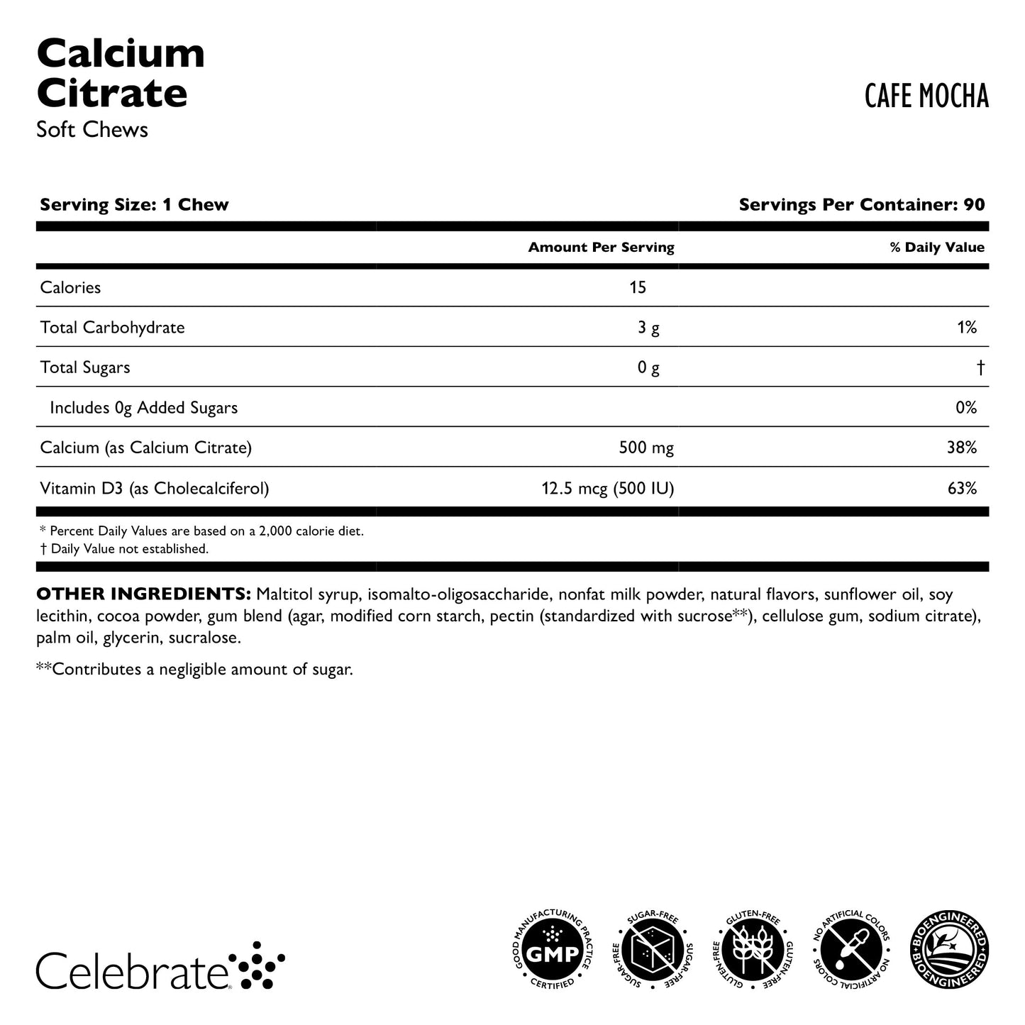 Celebrate Vitamins Calcium Citrate Soft Chew, cafe mocha, supplement facts