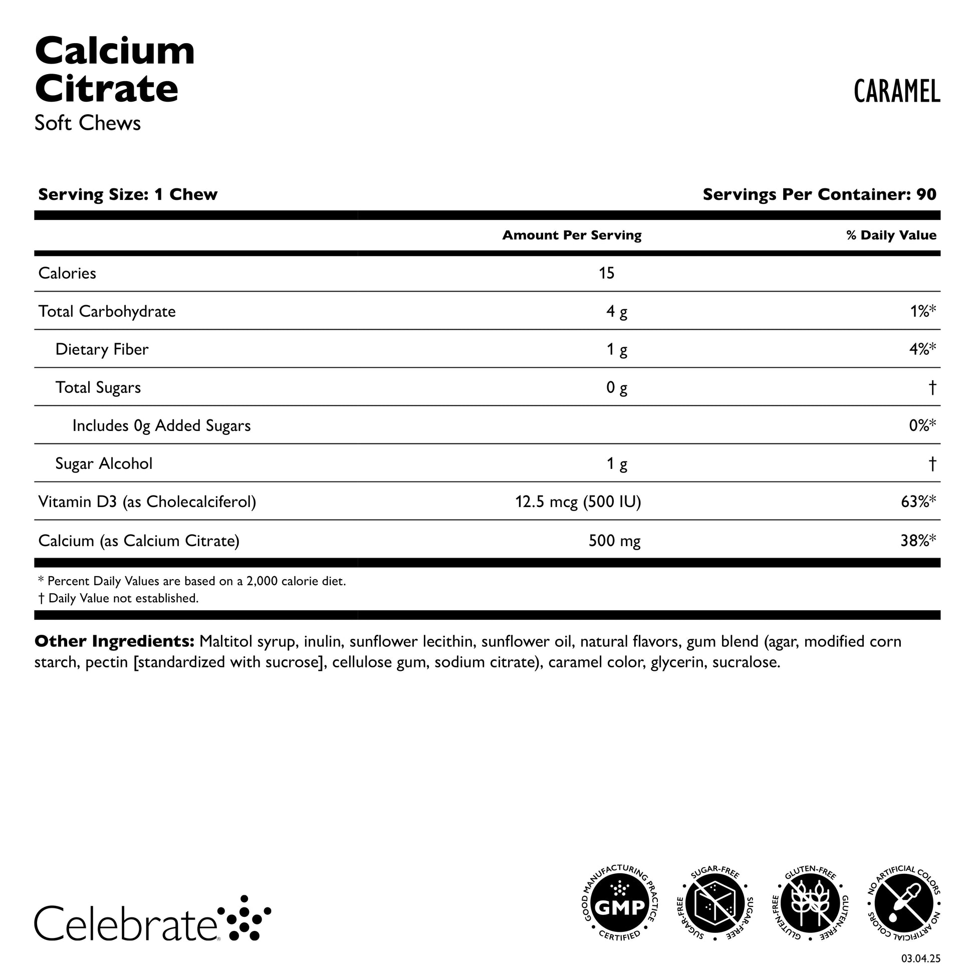 Celebrate Vitamins Calcium Citrate Soft Chew, caramel, supplement fact