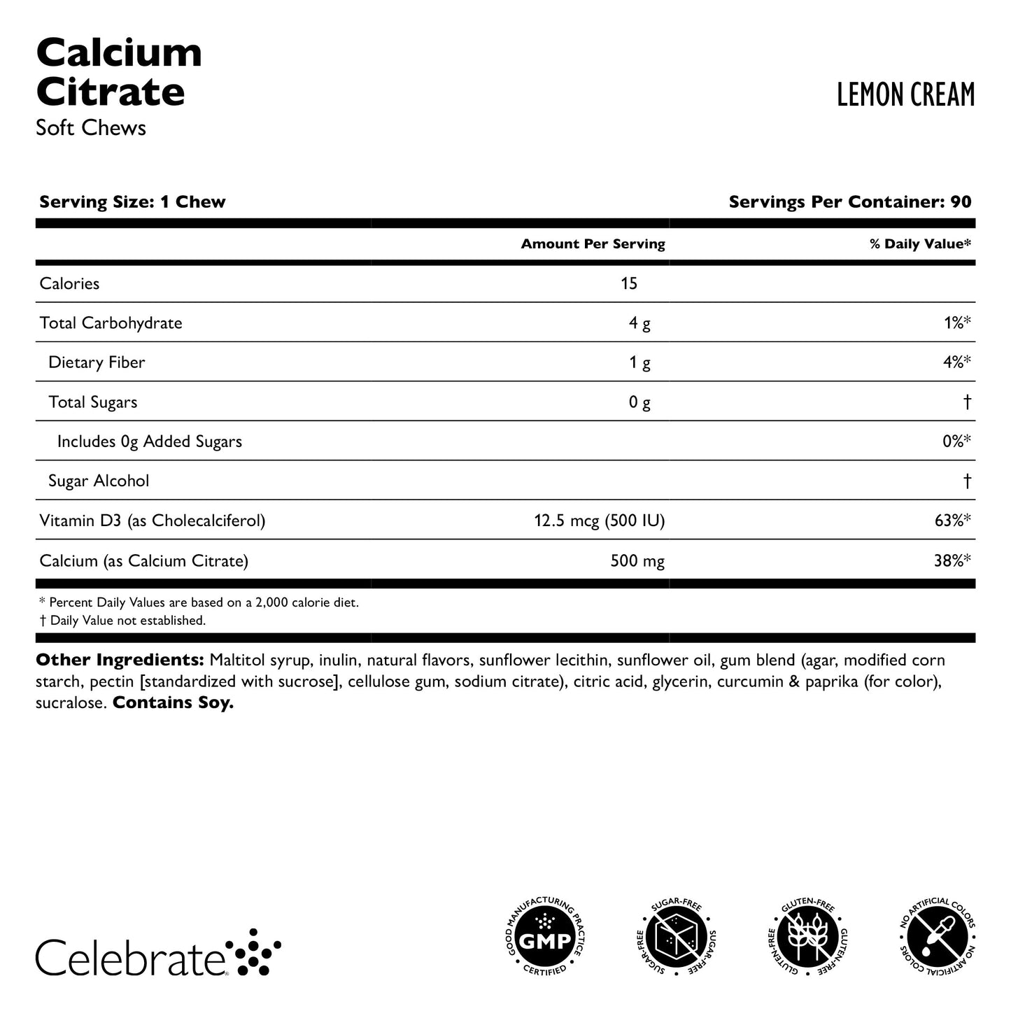 Celebrate Vitamins Calcium Citrate Soft Chew, Lemon Cream, supplement facts