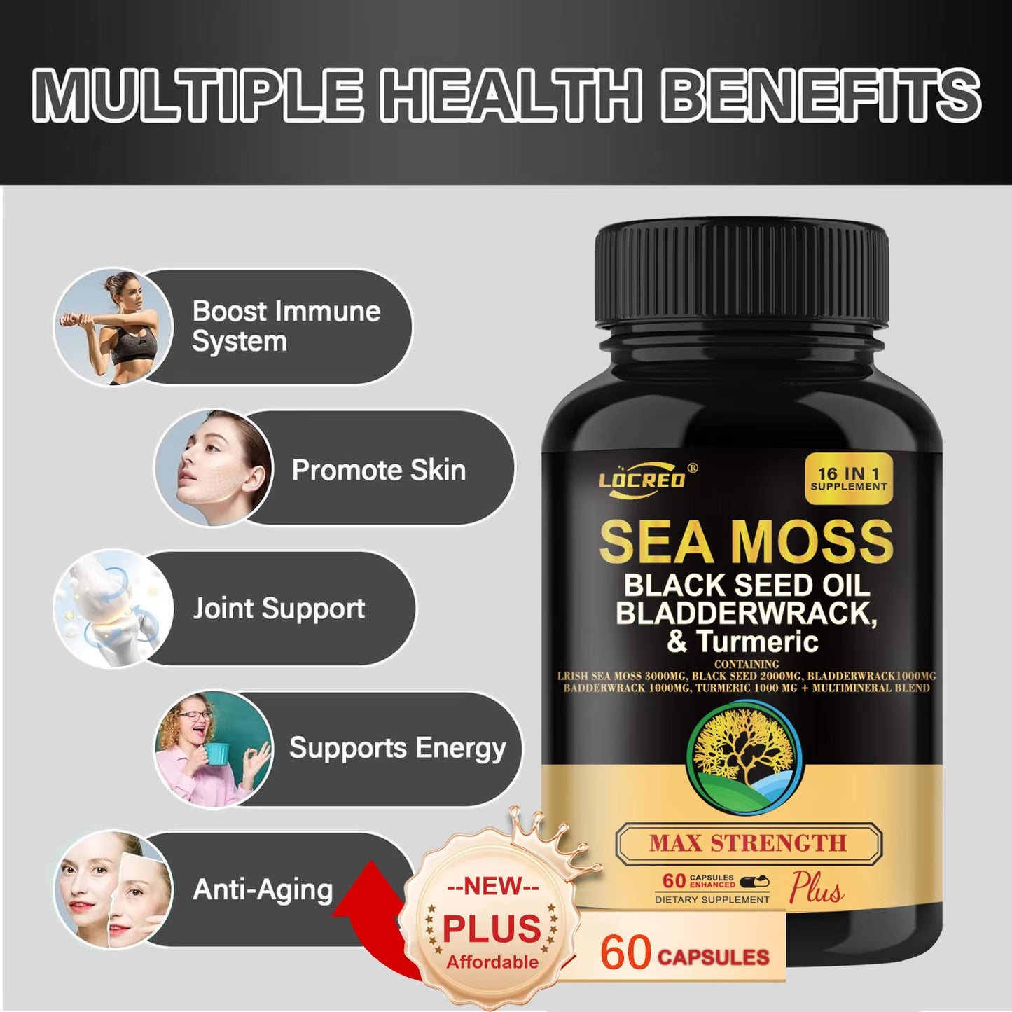 Black Seed Oil Bladder Wrack Turmeric 16-in-1 Supplements Joint Support Sea Moss Capsule