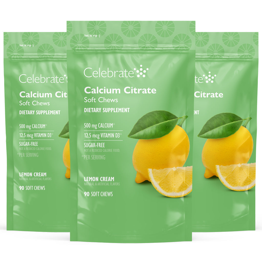 Celebrate's calcium citrate soft chews in lemon cream flavor, three 90 count bags