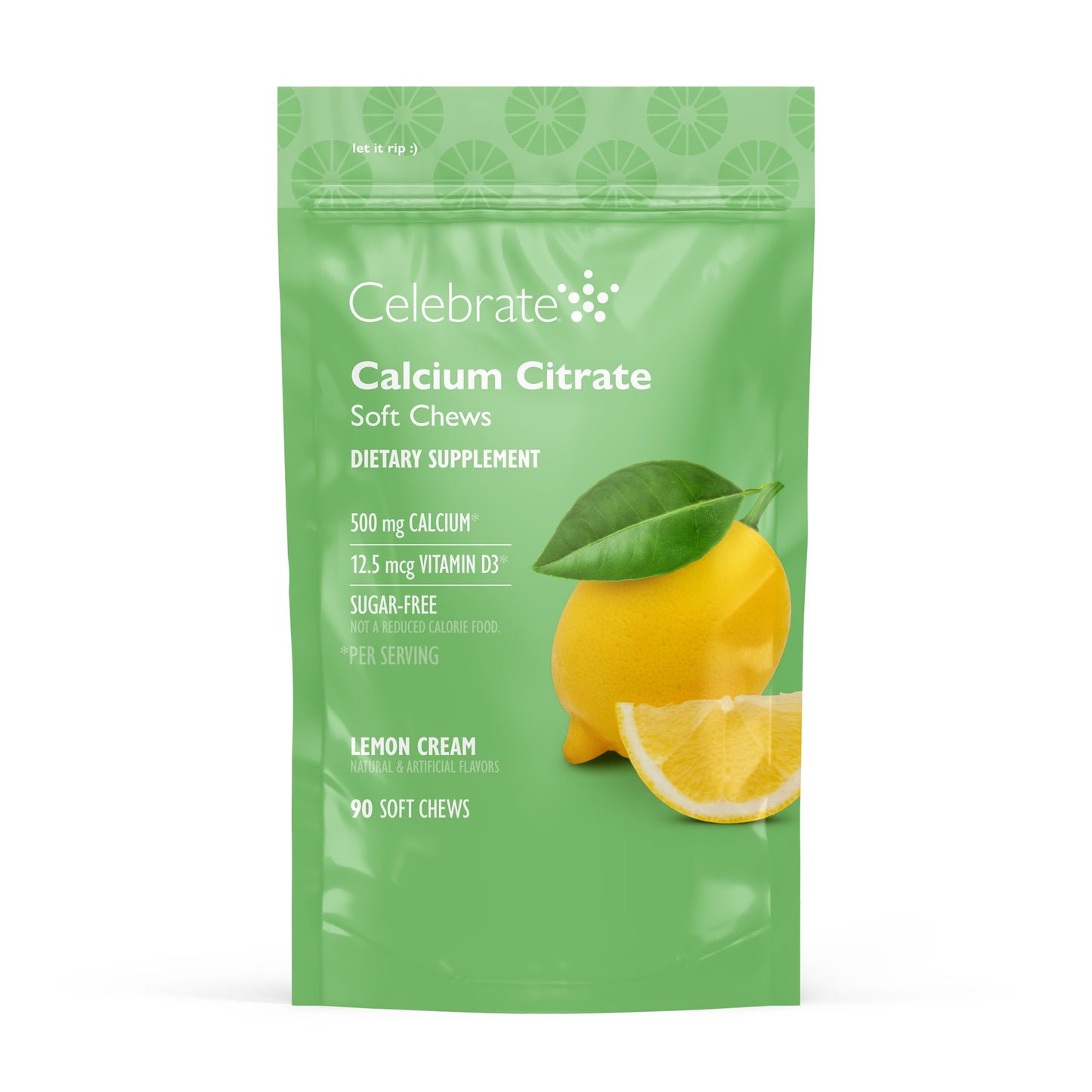 Celebrate's calcium citrate soft chews in lemon cream flavor, 90 count bag